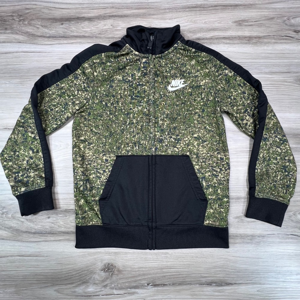 Kids Nike Camo Track‎ Jacket Zip Up Athletic Green Black Size M 5-6
